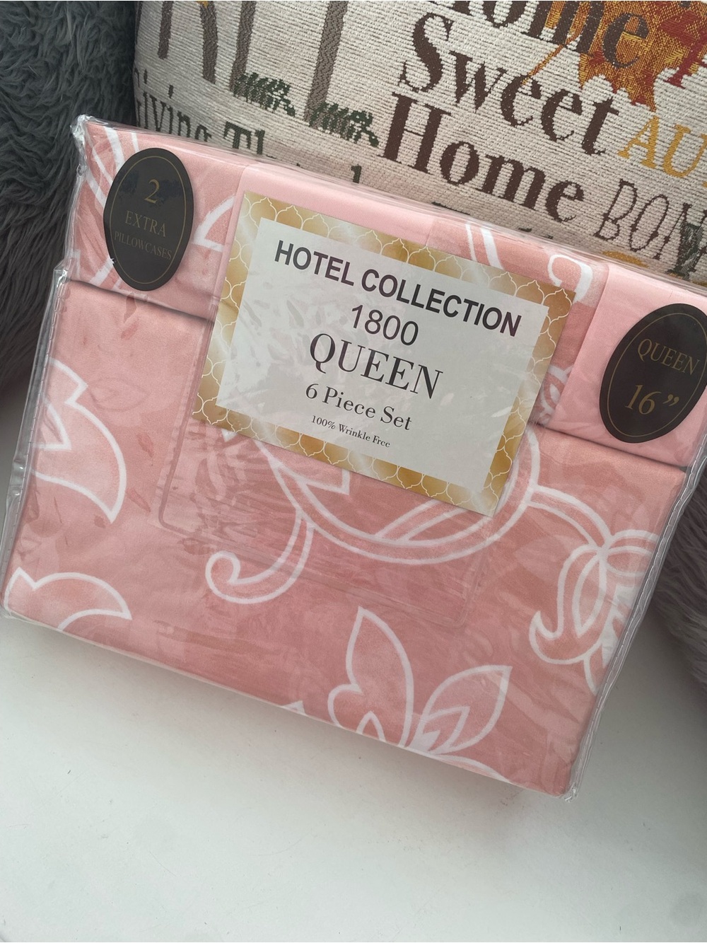 Hotel Collection Queen 6-Piece Sheet Set in Soft Rose with White Floral Motif